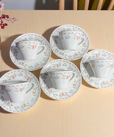 【5客揃】Seto CHINA カップ&ソーサー 花柄 日本陶器会社 薔薇 マグカップ 紅茶 コーヒー カップ 茶器 昭和 レトロ アンティーク