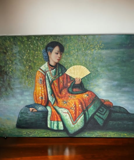 中国美術 油絵【人物画】額装 壁掛 絵画 色絵 民国 古美術 アンティーク コレクション