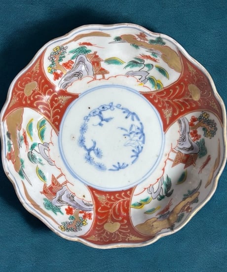 古伊万里 金彩 錦手 色絵 [松竹梅風景文図] なます皿 丸皿 取り皿 飾り皿 和食器 江戸 明治 伊万里 陶器 骨董品 アンティーク
