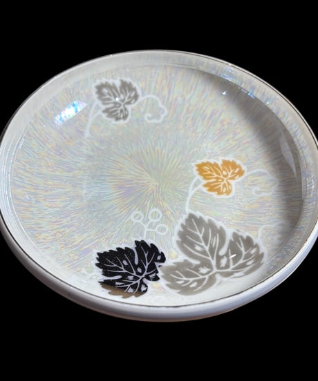 【6客セット】明治硬質磁器 オーロラ 葉 小皿 色絵 小鉢 丸皿 取り皿 盛り皿 飾り皿 江戸 和食器 骨董品 アンティーク