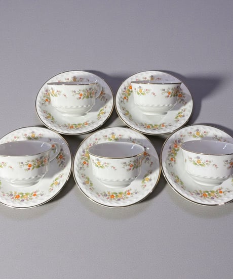 【5客揃】 昭和 レトロ カップ&ソーサー 花柄 マグカップ 紅茶 コーヒー カップ 茶器 アンティーク
