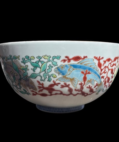 【現品限り!!】陶齋 大鉢 [魚蟹貝草花文] 海 サザエ 色絵 大皿 鉢 盛り皿 飾り皿 古伊万里 古美術 和食器 骨董品 アンティーク