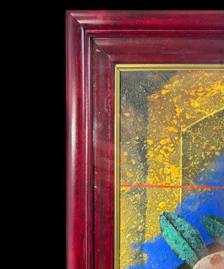 竹久智信 夢の中へ 油絵 カトレア 鶴 貝殻 作家物 額装 額 壁掛 絵画 色絵 古美術 インテリア アンティーク コレクション