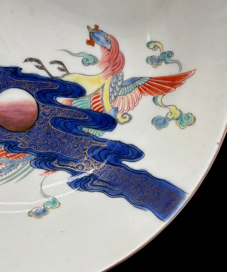 古伊万里 染錦 瑞雲鳳凰文 菓子鉢 月雲 金彩 色絵 染付 盛り鉢 飾皿 和食器 陶器 時代物 骨董品 アンティーク