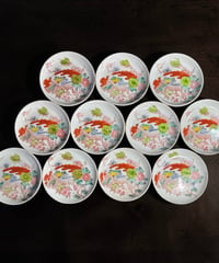 【11客セット】古伊万里 色絵 扇子松竹梅菊文図 小皿 丸皿 塩皿 盛り皿 飾り皿 古美術 和食器 時代物 骨董品 アンティーク