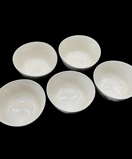 【5客セット】 青嵐窯 季節花柄 楕円小鉢 茶碗 小鉢 花柄 和食器 工芸品 骨董品 アンティーク