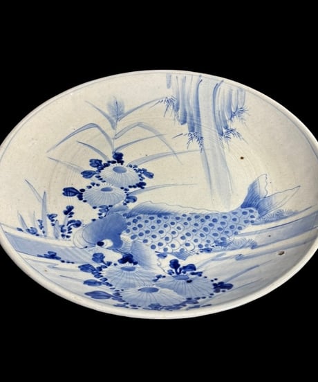 江戸後期 古伊万里 染付 鯉皿 絵皿 丸皿 鯉 取り皿 盛り皿 飾皿 時代物 和食器 骨董品 アンティーク