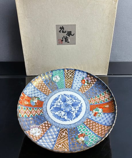龍峰窯 色絵 大皿 [祥瑞花丸紋] 金彩 花風流 平皿 丸皿 小皿 取り皿 飾り皿 和食器 骨董品 アンティーク