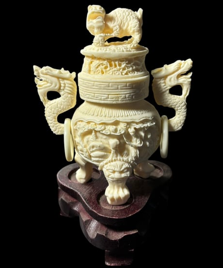 中国美術 練物彫刻 獅子 中国雑貨 香炉 唐木台 インテリア オブジェ 置物 唐物 骨董品 アンティーク