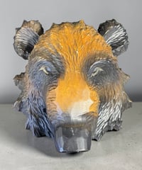 熊面 木彫り 作家物 置物 クマ 縁起物 彫刻 北海道 民芸 工芸品 木工芸 インテリア 骨董品 アンティーク