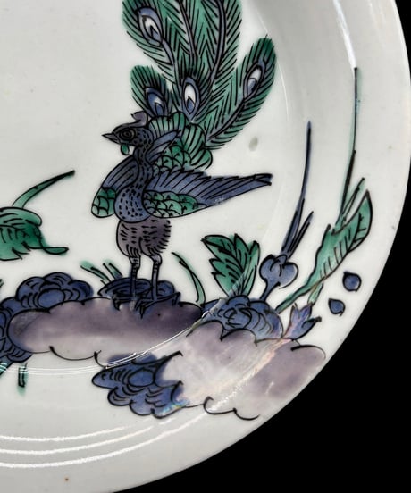 【4客セット】 古伊万里 染付 鳳凰松竹梅文図 色絵 平皿 飾皿 時代物 伊万里 骨董品 アンティーク