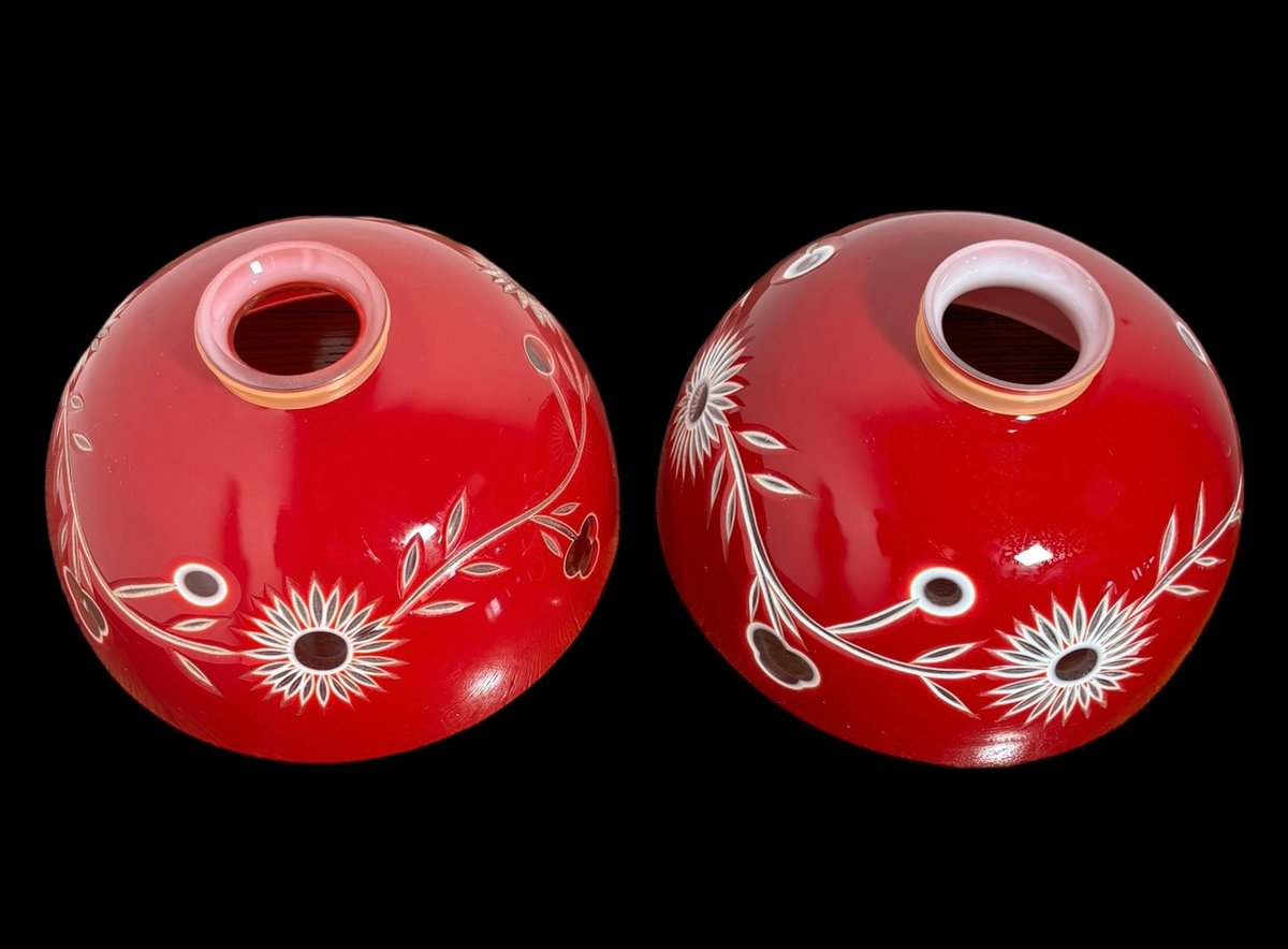 2個セット】切子 ガラス ペンダントライト 赤 照明 電笠 ランプ