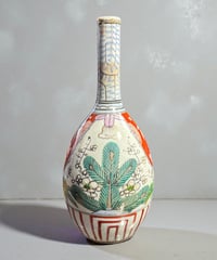 明治 大正 色絵花瓶 一輪挿し 松竹梅 フラワーベース 花入れ 花器 陶器 インテリア 骨董品 アンティーク