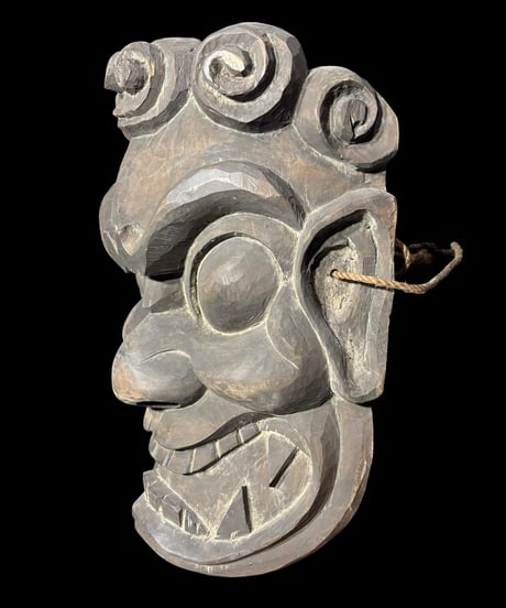 竃神 木彫面 彫刻 鬼面 天狗 飾面 縁起物 古美術 時代物 インテリア 骨董品 アンティーク