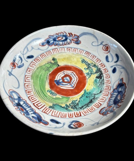 時代物 菓子鉢 色絵 共箱 鉢 陶器 旅館 和食器 明治 骨董品 アンティーク