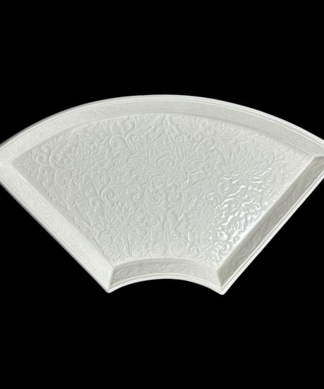 【2客セット】草花柄 扇面皿 オードブル 扇鉢 総柄 取り皿 飾り皿 和食器 絵皿 和皿 骨董品 アンティーク
