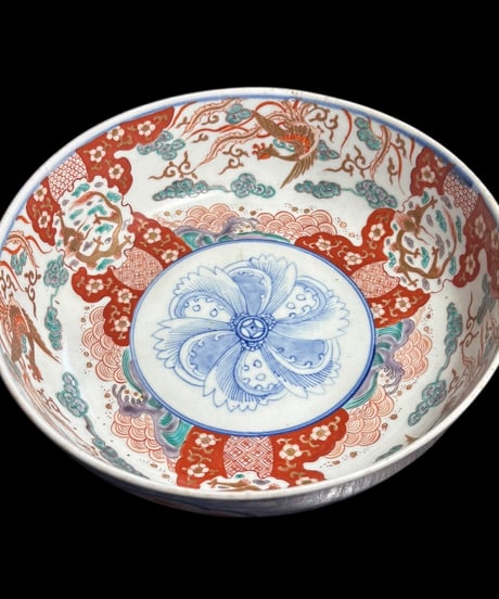 古伊万里 大鉢 [雲龍鶴草花文図] 色絵 鉢 丸皿 取り皿 飾り皿 和食器 江戸 伊万里 陶器 骨董品 アンティーク