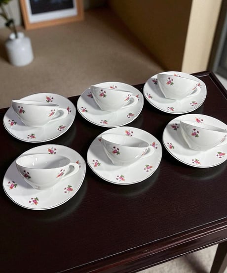 【6客揃】GLORY CHINA カップ&ソーサー 花柄 マグカップ 紅茶 コーヒー カップ 茶器 昭和 レトロ 骨董品 アンティーク