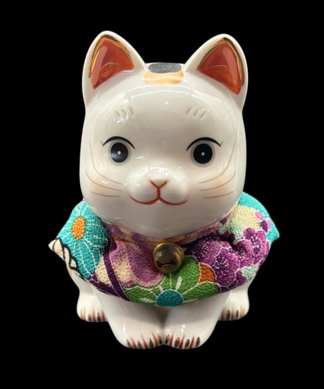 招き猫 彩絵福おじぎ猫 縁起物 開運 商売繁盛 陶器 昭和 レトロ 工芸品 インテリア 骨董品 アンティーク
