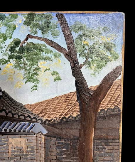 油絵【風景絵】中国雑貨 油彩 額装 壁掛 絵画 色絵 中国 民国 古美術 雑貨 インテリア アンティーク コレクション