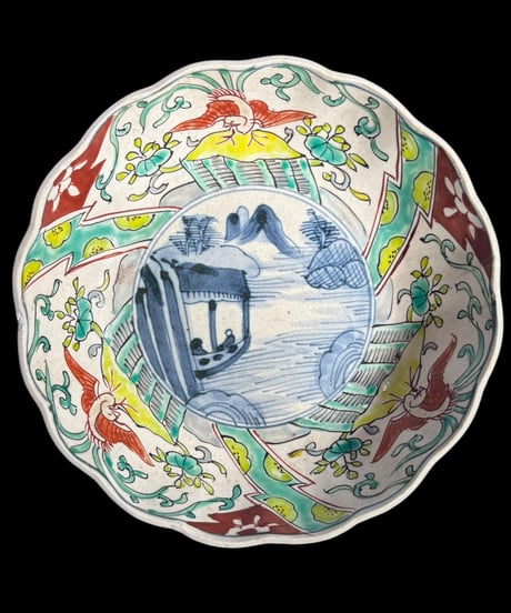 【2客セット】 古伊万里 色絵 なます皿 鳥草花文 山水風景図 時代物 伊万里 和食器 骨董品 アンティーク