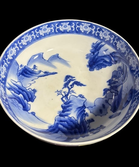 古伊万里 染付 大鉢 青 山水風景図 盛り鉢 取り皿 飾り皿 和食器 陶器 伊万里 時代物 骨董品 アンティーク