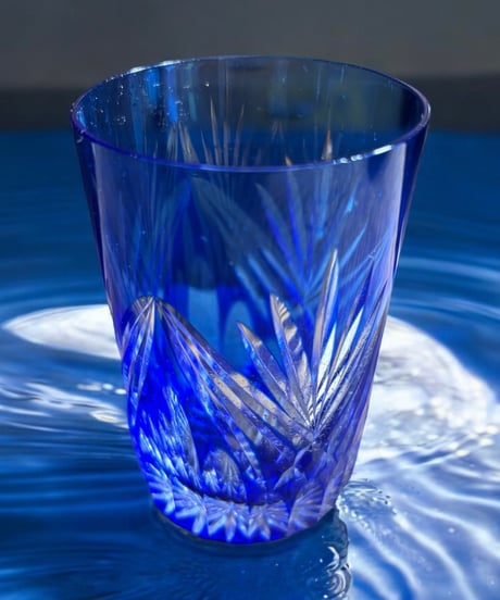 【1客限定!!】切子グラス 青 冠水瓶 クリスタル グラス ブルー タンブラー コップ ショットグラス 器 食器 レトロ アンティーク