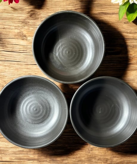 【3客セット】お椀 ブラック 丼 ご飯 ラーメン 丸鉢 どんぶり 茶碗 鉢 器 陶器 和食器 骨董品 アンティーク