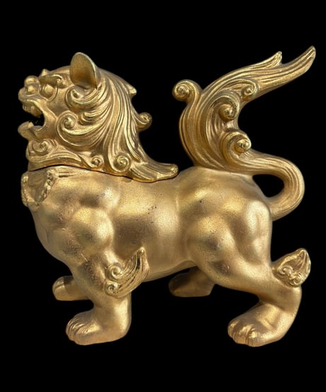 高岡銅器 金獅子 香炉 唐獅子 ゴールド 置物 美術品 縁起物 オブジェ 陶磁器 陶器 骨董品 アンティーク