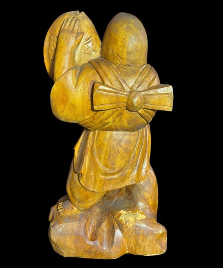 木彫り 恵比寿 七福神 木製 恵比寿様 商売繁盛 開運 縁起物 彫刻 仏像 古美術 インテリア 置物 オブジェ 骨董品 アンティーク