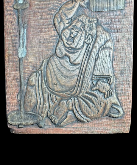 木製看板 [貝 人物絵] 木彫り レリーフ 看板 額装 壁掛 絵画 雑貨 インテリア アンティーク コレクション