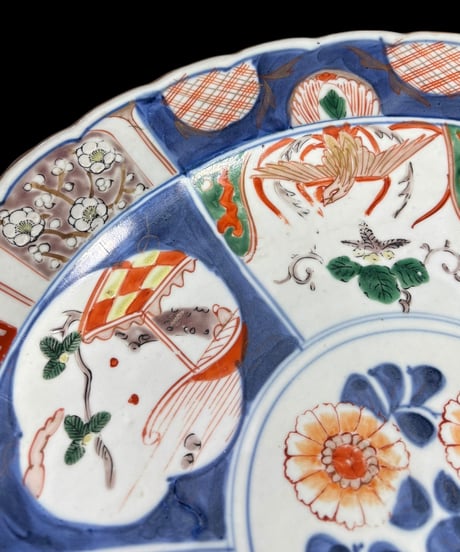 古伊万里 色絵 鳳凰松草花文図 大皿 取り皿 飾り皿 和食器 伊万里 明治 陶器 骨董品 アンティーク