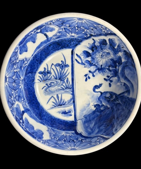 古伊万里 大鉢 鶏草花文図 盛り鉢 色絵 鉢 取り皿 飾り皿 和食器 陶器 伊万里 骨董品 アンティーク