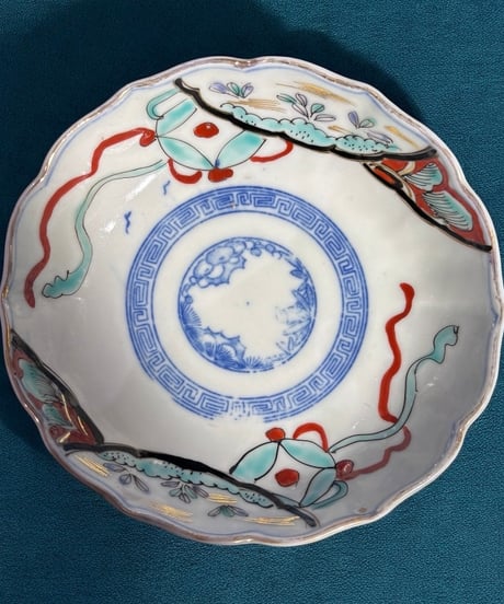 1 骨董 アンティーク 色絵古九谷 撫子蝶々図 丸皿 五寸皿 角福 初期伊万里