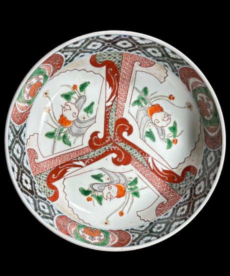 赤絵 大鉢 [松竹梅鳥文] 色絵 鉢 丸皿 取り皿 飾り皿 和食器 明治 陶器 骨董品 アンティーク