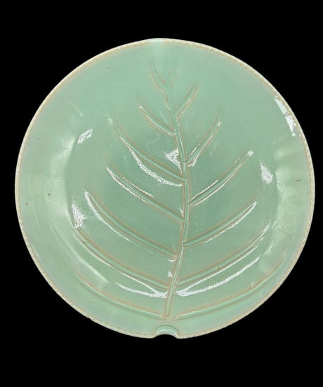 【3客セット】 美濃焼 緑釉 葉形皿 平皿 小皿 葉 リーフ皿 盛り皿 飾皿 和食器 時代物 骨董品 アンティーク