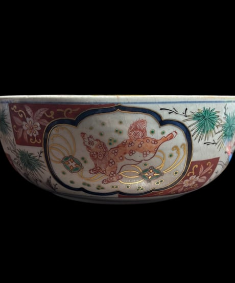 成化年製 大鉢 [獅子草花文図] 色絵 赤絵 金彩 鉢 丸皿 取り皿 飾り皿 和食器 江戸 伊万里 陶器 骨董品 アンティーク