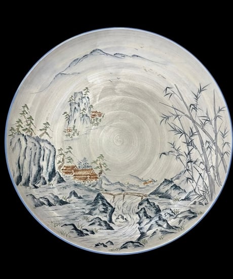 庫山窯 古伊万里 山水風景図 装飾皿 大皿 盛り皿 飾皿 インテリア 古美術 時代物 骨董品 アンティーク