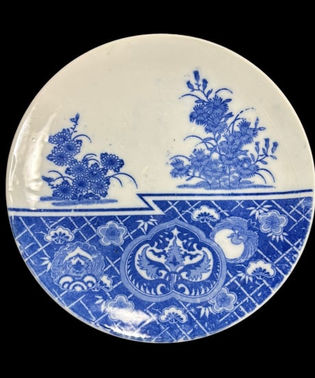 染付 [松竹梅 草花文] 平皿 大皿 盛り皿 飾り皿 器 江戸 和食器 骨董品 アンティーク