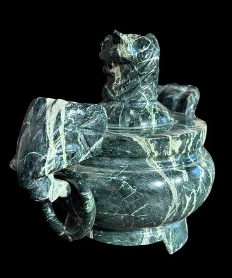 大理石 香炉 獅子 三足 緑石 狛犬 香道具 美術品 インテリア 置物 陶器 中国 時代物 骨董品 アンティーク