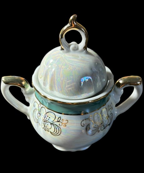 草花柄 オーロラ シュガーポット チャイナ 潤喫茶 洋食器 食器 茶器 昭和 レトロ 骨董品 アンティーク