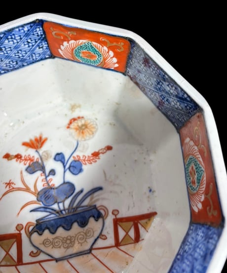 古伊万里 染錦 大鉢 梅鳥草花文図 金彩 色絵 盛り鉢 取り皿 飾り皿 和食器 陶器 伊万里 骨董品 アンティーク