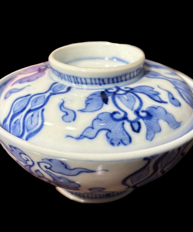お茶碗　どんぶり　アンティーク　骨董　食器 色絵 蓋付き お椀 [鶴松紋柄] 丼 蓋付き丼 ご飯 どんぶり 伊万里