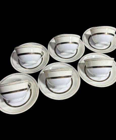 【6客揃】富士山 JAPAN カップ&ソーサー ゴールド マグカップ 紅茶 コーヒー カップ 器 茶器 昭和 レトロ 骨董品 アンティーク