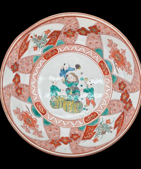 古伊万里 赤絵 大鉢 唐子草花文図 色絵 盛り鉢 鉢 取り皿 飾り皿 和食器 陶器 伊万里 骨董品 アンティーク