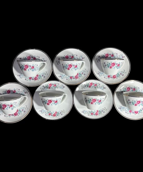 【7客揃】 Pearl CHINA カップ&ソーサー マグカップ 花柄 薔薇 紅茶 コーヒー カップ 茶器 昭和 レトロ アンティーク