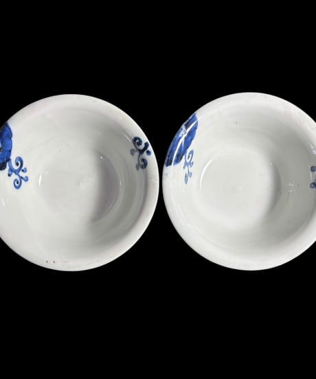 【2客セット】古伊万里 草文図 染付 小鉢 盛り鉢 鉢 菓子鉢 取り皿 飾り皿 和食器 陶器 骨董品 アンティーク