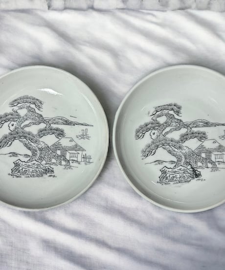 色絵 松 丸皿 2枚セット なます皿 取り皿 小皿 豆皿 和食器 骨董品