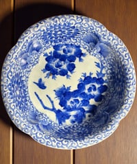 染付 大深鉢 花柄 盛り皿 飾り皿 大皿 大鉢 フローラル 中国雑貨