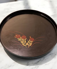 象彦 漆器 丸盆 なでしこ 花 天然木 お盆 菓子盆 トレー 盆 漆 京都 合成漆器 骨董品 アンティーク